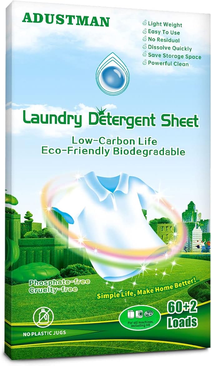 Laundry Detergent Sheets (Strips) Liquidless 62 Loads Fresh Eco Friendly Hypoallergenic Kind For Sensitive Skin,Plastic Free Low Sudsing Washing Supplies For Mothers Gifts