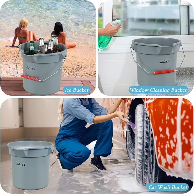 6 Pcs 3.5 Gallon Bucket for Cleaning, Plastic Heavy Duty Clean Bucket with Handle and Spout, Industrial Storage Container (Grey)
