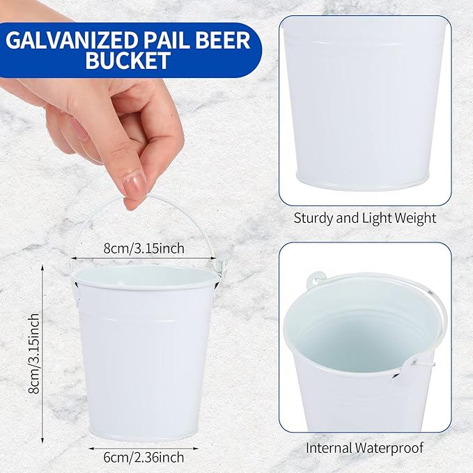 Mini Metal Buckets with Handles Galvanized Buckets 3.15 Inch Mini Container Pails for Metal Tin Plant Holder Pail for Wedding Decoration Party Favor(White,28 Pcs)