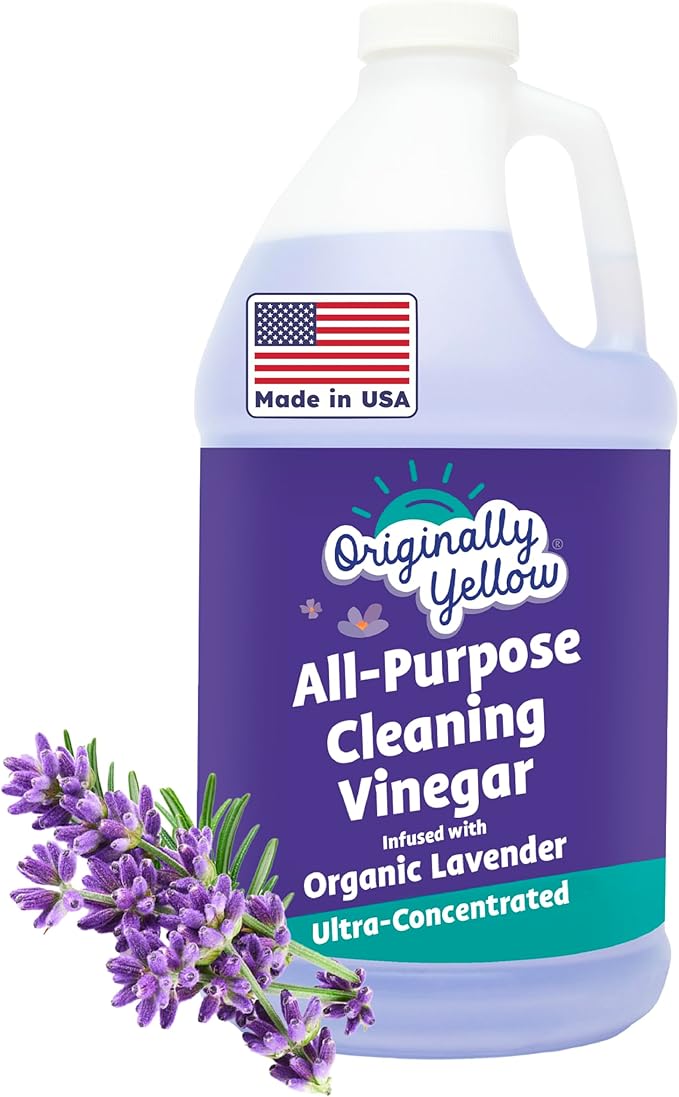Originally Yellow Lavender Vinegar For Cleaning Purpose | USA Made All Purpose Cleaner | Use as a Floor, Glass, Kitchen, & Bathroom Cleaner | Plant Derived Vinegar half Gallon| 64 Oz