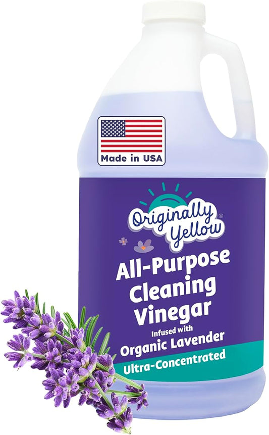 Originally Yellow Lavender Vinegar For Cleaning Purpose | USA Made All Purpose Cleaner | Use as a Floor, Glass, Kitchen, & Bathroom Cleaner | Plant Derived Vinegar half Gallon| 64 Oz