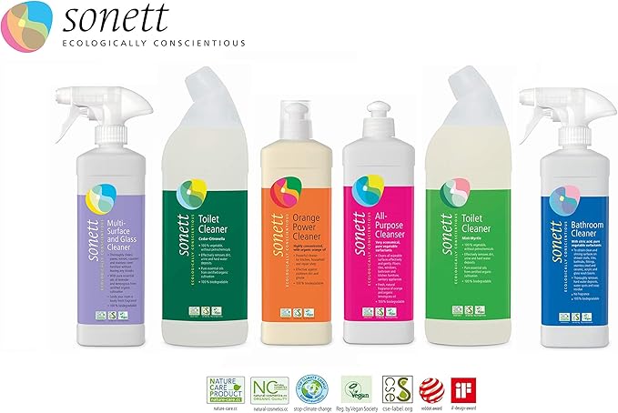 Sonett Organic Universal All Purpose Cleaner Cleans all wipeable surfaces effectively and gently: Floors, tiles, windows, bathroom and kitchen furniture, sanitary appliances (17 fl.oz/ 0.5L)