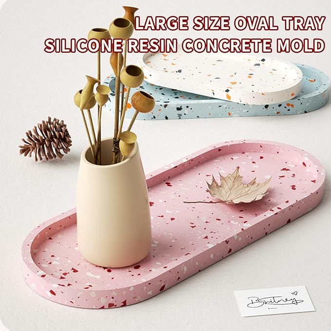 Large Oval Silicone Mold - Resin Concrete Mold 13in Big Tray Molds for Epoxy Resin Trinket Container Jewelry Plate Candle Holder Bathroom Vanity Tray Storage Craft Making
