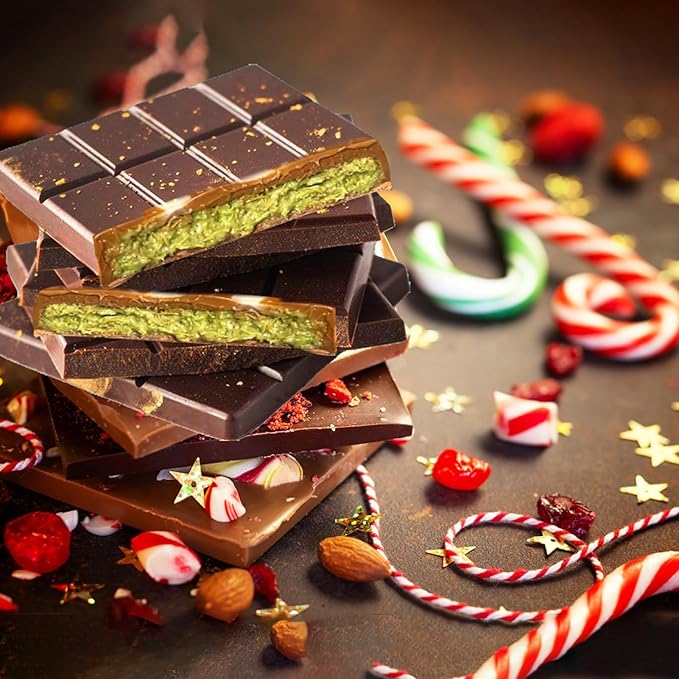 Palksky Chocolate Bar Mold Deep, 2PCS Silicone Chocolate Molds Thick for Stuffed Knafeh Pistachio, Dubai Chocolate Bar Pistachio Mold, Chocolate Making Supplies with 100PCS Bags