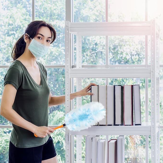 Vesici 400 Pcs Duster Refills Compatible with Swiffer Dusters Bulk Disposable Replacement Thickened with 1 Handle Heavy Duty for Cleaning, Office (Blue)