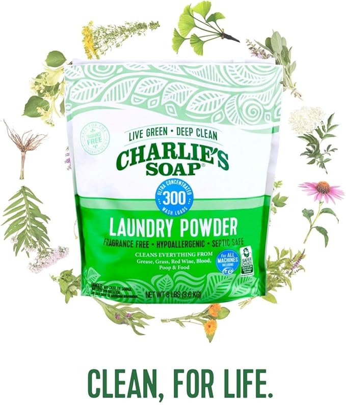 Charlie’s Soap Laundry Powder (300 Loads, 4 Pack) Fragrance Free Hypoallergenic Plant Based Deep Cleaning Laundry Powder – Biodegradable Eco Friendly Sustainable Laundry Detergent