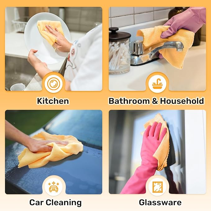 Microfiber Cleaning Cloths Roll, 75 Pack Tear Away Microfiber Towels Roll, 12" x 12" Lint Free Rags, Reusable Cleaning Cloths, Washable, Scratch Free,Ultra Absorbent Dish Rags(Orange)