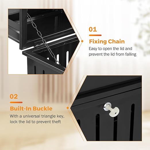 BEAMNOVA Black Trash Can Outdoor Top Tray Stainless Steel Commercial Garbage Enclosure with Locking Lid Heavy Duty Industrial Yard Garage Waste Container, 37.4 * 17.7 * 17.7in