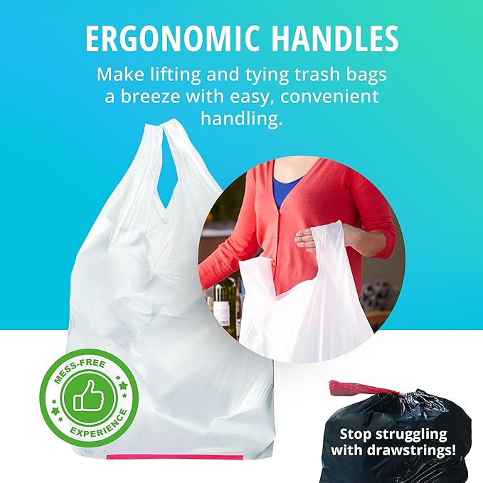 Hippo Sak - Plant Based Tall Kitchen Garbage Bags with Ergonomic Handles - 13 Gallon Trash Bags - Recyclable & Eco Friendly - Super Strong and Leak Proof Tall Kitchen Trash Bags (90 Count)