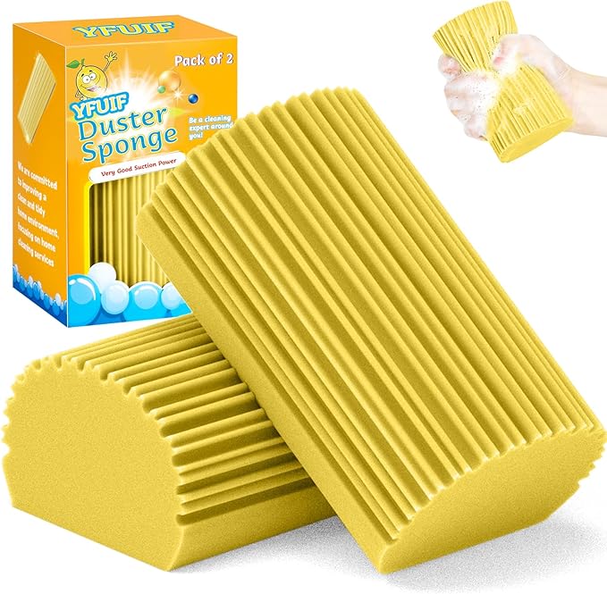 2-Pack Damp Clean Duster Sponge, Magic Sponge Eraser Baseboard Cleaner Tool, Dusters for Cleaning Blinds, Glass, Vents, Railings, Mirrors,Window Track Grooves and Faucets