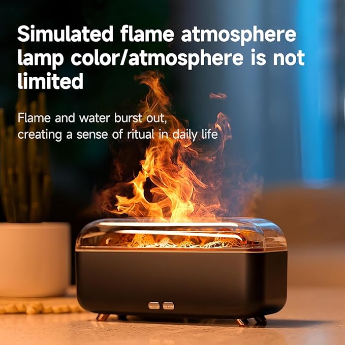 Colorful Flame Essential Oil Diffuser, Mist Humidifier, Aroma Diffuser with Timing Auto-Off 300ml (Black
