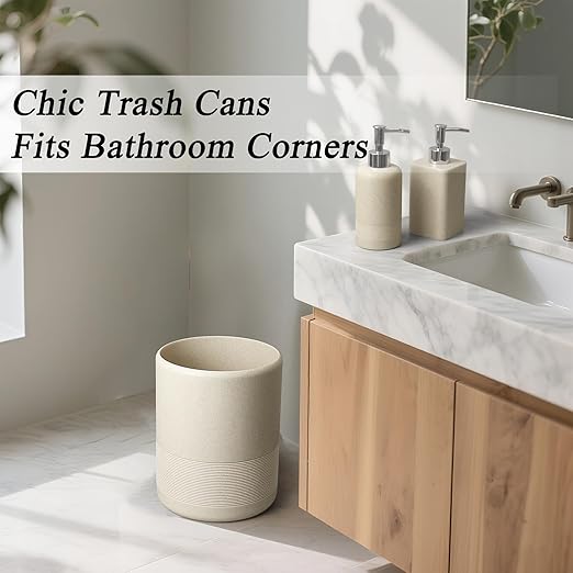 Modern Resin Trash Can Bin, Wastebasket for Bathroom, Kitchen, Office, Home, Beige