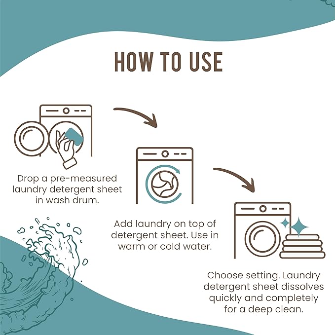 COCO+ Laundry Detergent Sheets - Nano-Concentrated with Enzymes, Hypoallergenic & Plant-Based - Deep Clean, Safe for Sensitive Skin - (120 Loads 60 Sheets) - Ocean Mist