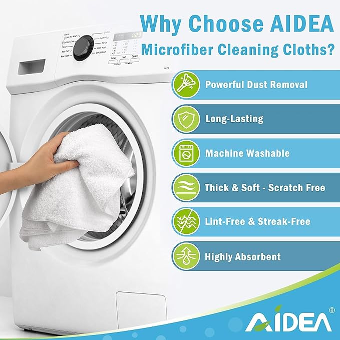 AIDEA Microfiber Cleaning Cloth White 50PK, Microfiber Towels for Cars, Lint Free Rags, Kitchen Towels Dusting Cloth, Bar Rags for Cleaning, Wash Cloth, Dish Cloths White, 11.5"x 11.5"