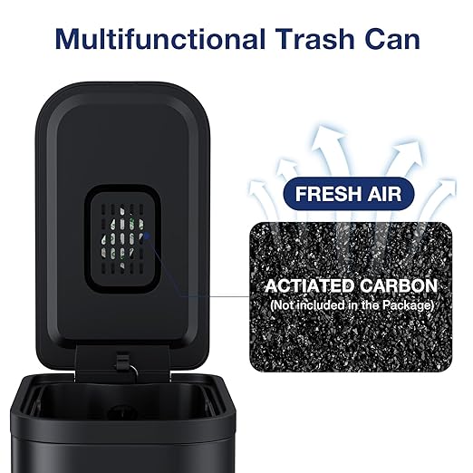 BETHEBEST Trash Can with Lid,Soft Close,Step Pedal,4 Gallon/15 Liter Stainless Steel Bathroom Trash Can with Removable Inner Waste Bin,Small Garbage Cans for Bathroom, Bed Room,Office, Kitchen(Black)