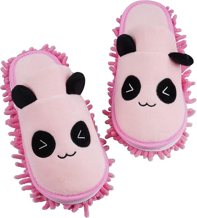 Liitrton 1 Pair Detachable Mop Slippers Shoes Microfiber Chenille Soft Comfortable Dust Dirt Hair Cleaner for Room Bathroom Kitchen Office (Pink Panda)