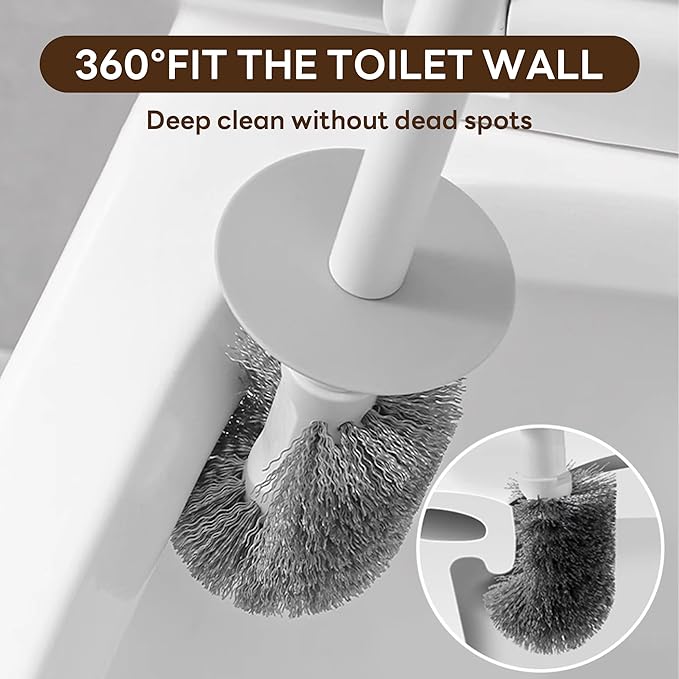 2 Pack Toilet Brush & Holder Set, Lightweight Plastic Handle, Space Saving for Storage, Deep Cleaning, Drip-Proof, Easy to Assemble, Nylon Bristles (2, White)