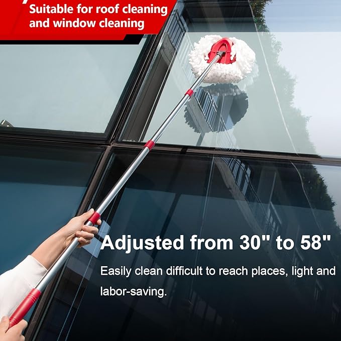 Mop Handle Replacement,4 Section Compatible with O-Cedar Spin Mop Refills 30"" to 58"" with 1 Mop Head Basee Fits O-Cedar EasyWring 1 Tank Spin