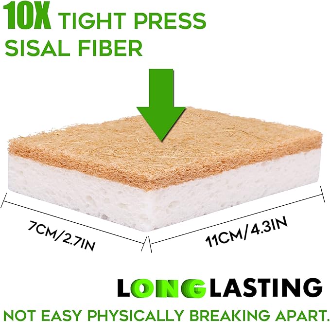 Natural Sponge Kitchen 12Pack,Eco Friendly Non-Scratch Scrub Sponge,Biodegradable Sisal Scrubber with Compostable Kitchen Sponges for Dishes Cleaning…