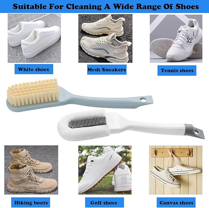 2Pack Shoe Cleaning Brush,Sneaker Shoe Cleaner Brush, Soft Bristle Cleaning Shoes Scrubber,Long Handle Shoe Scrubbing Brush,White Sneaker Cleaner Brush,Shoe Brushes for Cleaning (Blue)