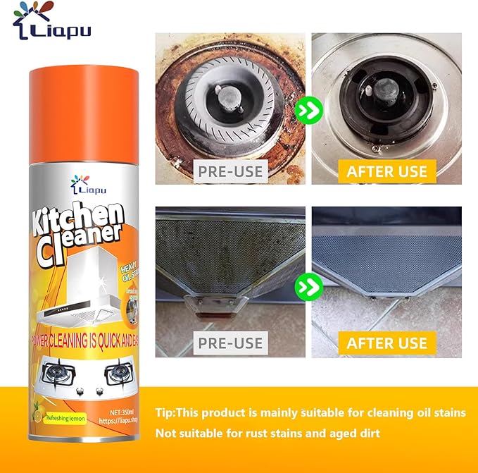 Liapu 3PCS All Purpose Cleaner, Heavy Duty Degreaser Cleaner Spray, Lemongrass Scent Oven Cleaner Clean Up Kitchen Oil Stains Cleaning Tools For Stove Top & Induction Cooktop and Grill