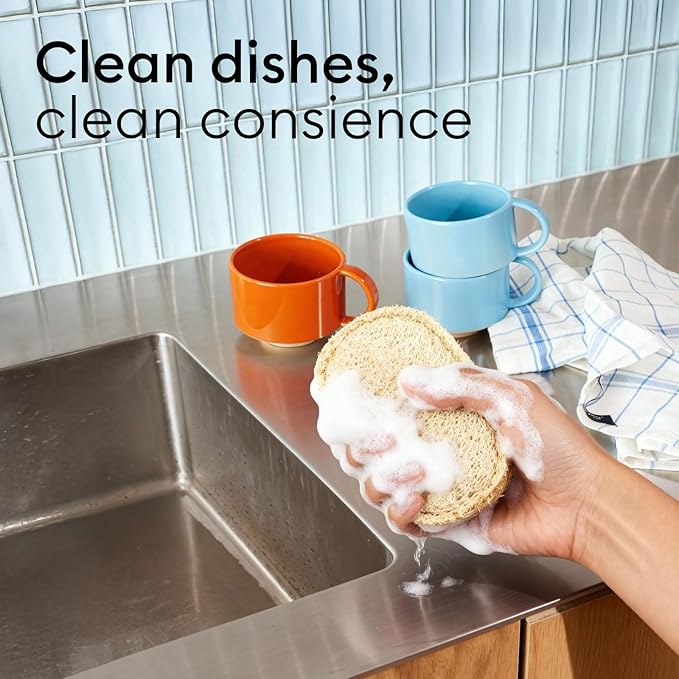 Vove Cleaning Duo, Bamboo Dish Brush Set and Natural Dish Sponges, FSC-Certified Bamboo, Sisal, Loofah, Cellulose, Plastic-Free, Eco-Friendly Zero-Waste Kitchen Dish Scrubber Set