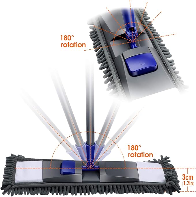 MASTERTOP Professional Microfiber Floor Mop - Flat Mop for Hardwood, Tiles, Laminate, Vinyl with 4 Refills, Extendable Handle