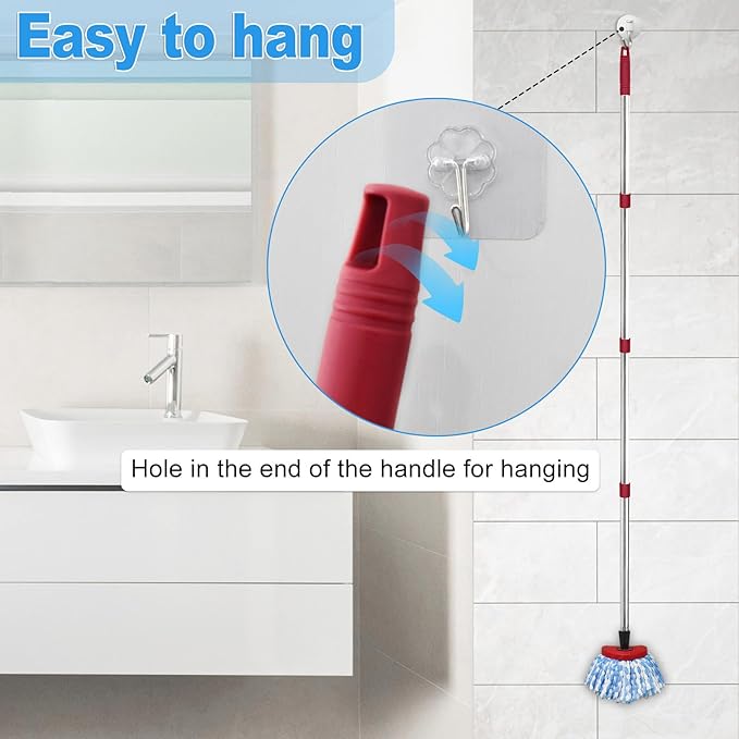 Mop Handle for Ocedar, Mop Handle for O Cedar, Spin Mop Replacement Handle for O Cedar, 4-Section Spin Mop Handles and Base for Ocedar, 30" to 58" Mop Stick Pole Handle and Base for Ocedar Spin Mop