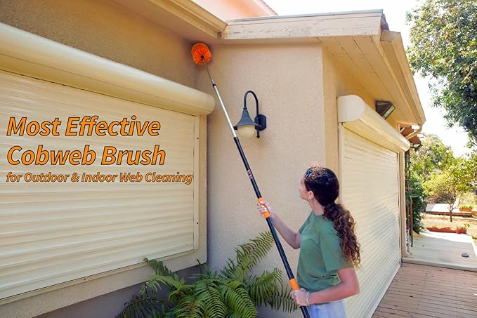 5-25 ft Cobweb Duster with Extension Pole // 30+ Foot High Reach Spider Web Cleaner Cobweb Brush for Outdoor & Indoor Web Cleaning // Lightweight & Sturdy Telescopic Pole // The Ultimate Dusting Kit