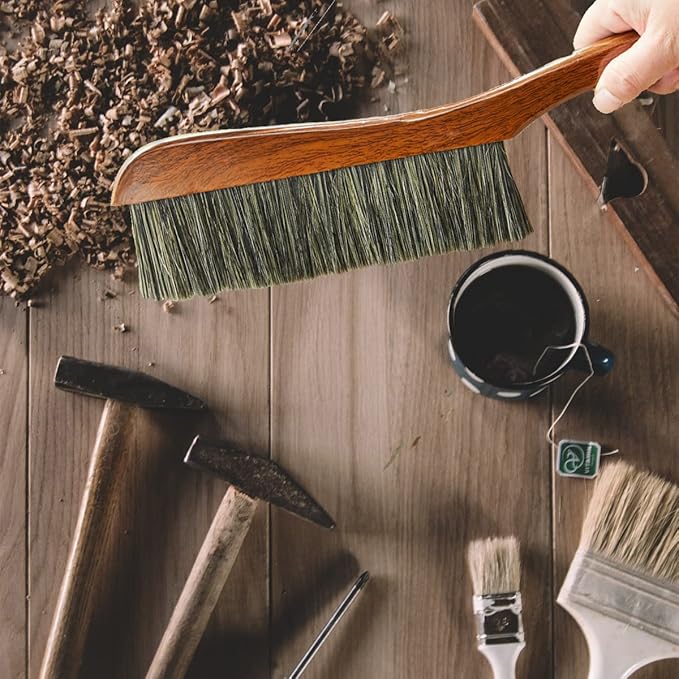 Hand Broom Counter Duster Dusting Brush for Home Cleaning, Soft Dust Brush with Long Wooden Handle for Bed Sofa Furniture Couch Bench Car, 15''Length