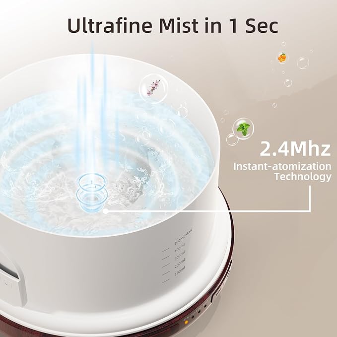 ASAKUKI Essential Oil Diffuser for Home, 500ml Aromatherapy Fragrant Oil Humidifier Vaporizer, 7-Color Light and Auto-Off Safety Switch Reddish-Brown