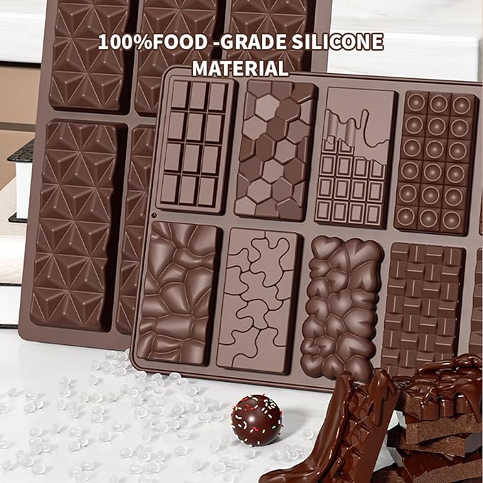 2Pcs Chocolate Bar Mold，12 Cavities Non-Stick Chocolate for Stuffed Pistachio Bars， Silicone Molds For Baking，Break Apart Candy Molds for Cake Decorations
