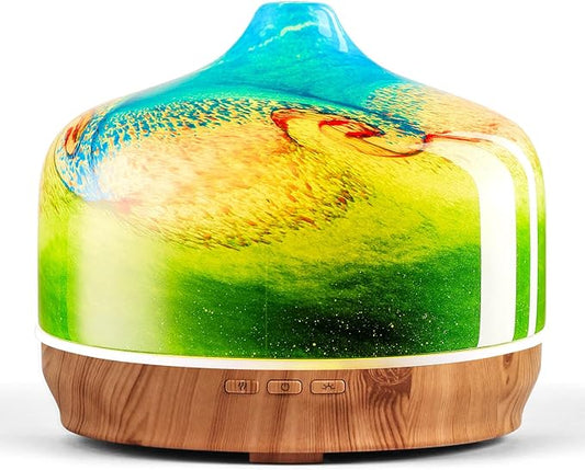 Porseme 500ml Glass Essential Oil Diffuser Aromatherapy Ultrasonic Cool Mist Humidifier 15-21 Running Hours Waterless Auto-Off Air Diffusers for Sleeping Yoga Office Working Spa and Rest (Blue Grass)