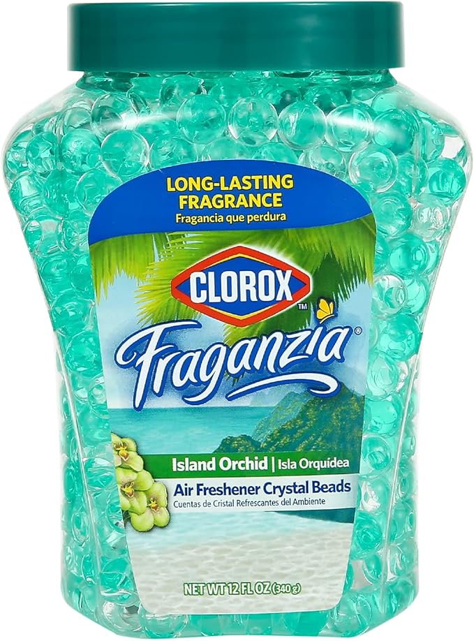 Clorox Fraganzia Crystal Beads Air Freshener | Long-Lasting Air Freshener Beads | Gel Beads Air Freshener in Island Orchard Scent for Home, Bathroom, or Car, 12 Oz - 6 Pack