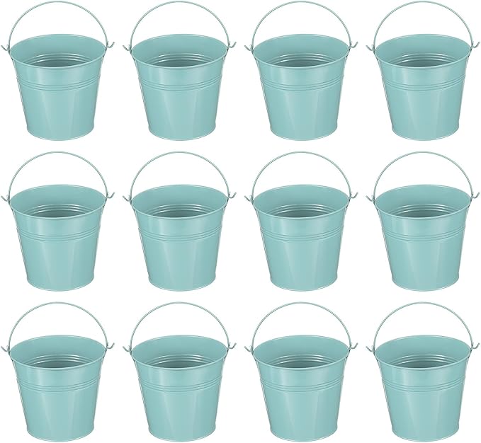 PATIKIL 5.1"x4.7" Small Metal Buckets with Handle, 12 Pcs Mini Galvanized Bucket Colorful Easter Buckets for Crafts Party Favors Decoration, Dark Blue