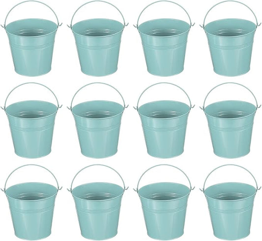 PATIKIL 5.1"x4.7" Small Metal Buckets with Handle, 12 Pcs Mini Galvanized Bucket Colorful Easter Buckets for Crafts Party Favors Decoration, Dark Blue