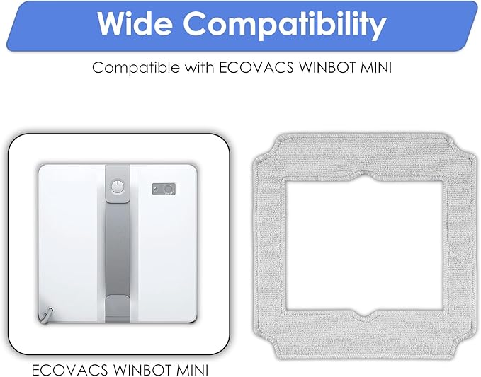 FILTERIST (10 Pack) Replacement Mop Pads Compatible with ECOVACS Winbot Mini Window Cleaning Robot Part No. W-CC02-0012, Washable Mop Cloths, Accessories Kit