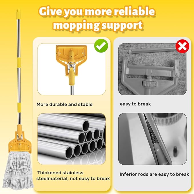 61 Inch Commercial Cotton Mop for Floor Cleaning with Long Handle Heavy Duty Industrial Mop Stick for Garage Warehouse Office Home,2 Pack