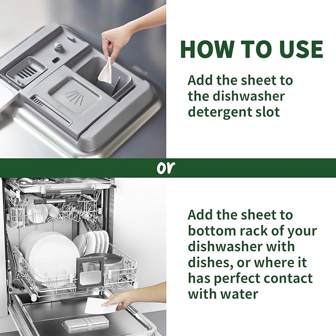 YUCO Dishwasher Detergent Sheets 100 Loads, Liquid-Free Dish Soap Cleaner Strips Eco-Friendly No Plastic Dishwasher Pods Detergent, Use in Dishwasher or Sink, Leaving Dishes Sparkling Clean (Lemon)