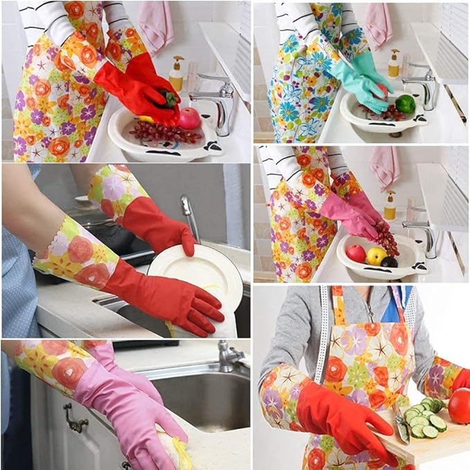 Dishwashing Rubber Gloves 3 Pairs, Aixingyun Non-Slip Household Laundry Kitchen Cleaning Gloves, Reusable PU Waterproof Latex Gloves Gift for Mom (Large, 3 Pairs)