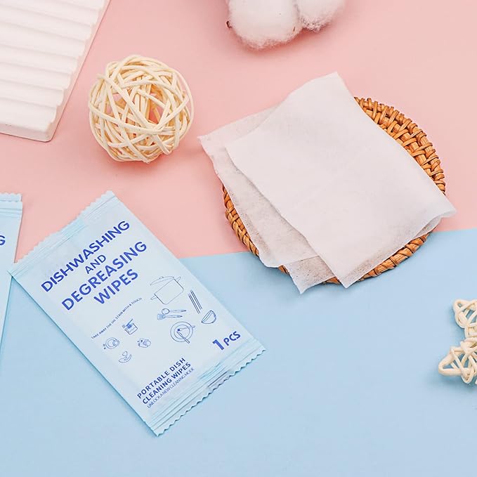 Portable Cleaning Wipes, 100 Count Dish Soap Disposable Wipes, Individually Wrapped Dish Wipe for Travel and Camping Quick Cleaningups