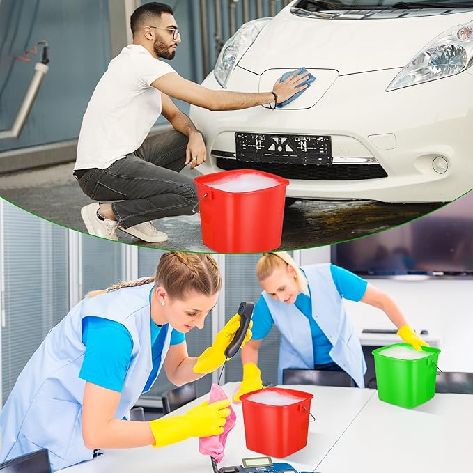 6 Pcs 3 Quart Cleaning Bucket Small Square Bucket Detergent Pail for Home Commercial Restaurant Kitchen Office School (Green, Red)