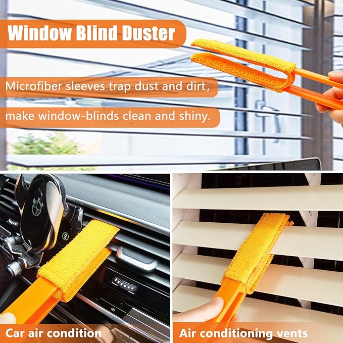 4 Pack Microfiber Blinds Duster, 4 Removable and Washable Sleeves, Cleaner for Window Blinds, Air Conditioner Vents, Fans, Car Vents