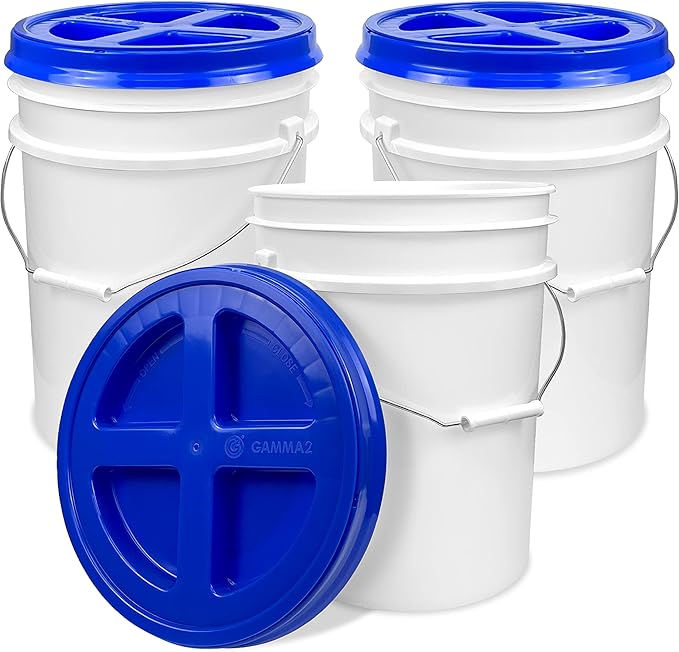 ePackageSupply 5 Gallon White Bucket with Gamma Seal Screw on Airtight Lid | Made in USA | Food Grade | Heavy-Duty | Durable 90 Mil All Purpose Pail | Easy Stack and Store | BPA Free (3 Count), White