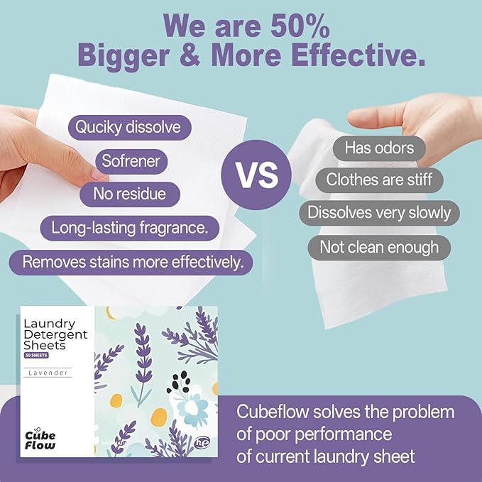 Laundry Detergent Sheets, Lavender Scent - 100 Loads |Effective & Eco-Conscious Cleaning| Pre-Measured, Liquidless for Deep Clean | Hypoallergenic, Washing Soda Travel Laundry Soap Strips
