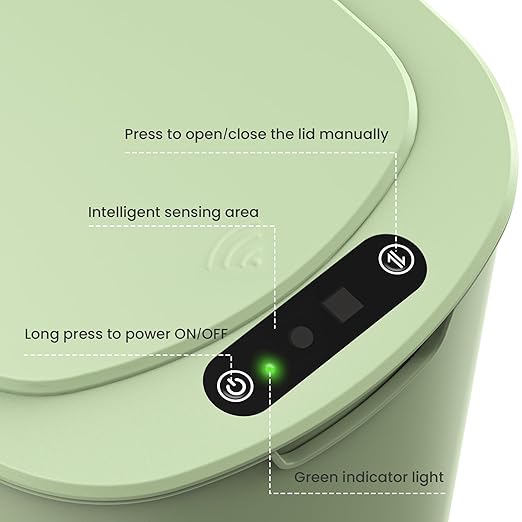 Cesun Automatic Motion Sensor Bathroom Trash Can with Lid, 2.6 Gallon Touchless Trash Bin, Smart Plastic Slim Garbage Can Small Green Wastebasket for Toilet, Office, rv, Bedroom, Living Room