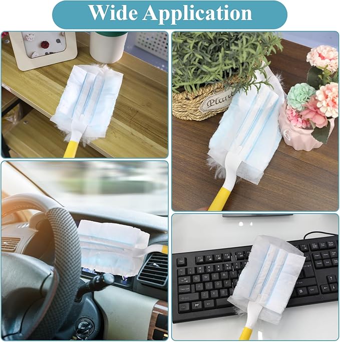 60 Count Electrostatic Duster Refills, 360 Heavy Duty Dusters Refills, with 1 Short Handle and 1 Extenda Handle, Disposable Microfiber Duster for Cleaning Home