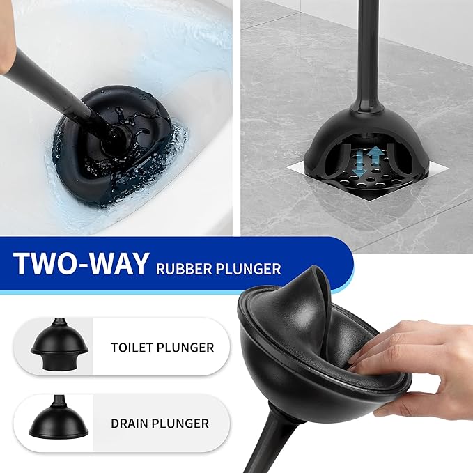 MR.SIGA Toilet Plunger and Bowl Brush with Holder, Heavy Duty Toilet Brush and Plunger Set for Bathroom Cleaning, Black, 1 Set