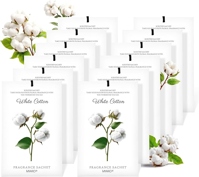 12 Packs Scent Sachets for Closet Clothes Storage - White Cotton Fragrance Long Lasting Home Air Freshener Odor Deodorizer