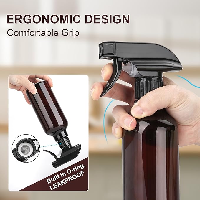 3 Pack Plastic Spray Bottles Empty Spray Bottle 10oz/300ml Heavy Duty Spraying Bottles Mist/Stream Water Bottle for Cleaning Solutions, Essential Oils, Hair (Amber)